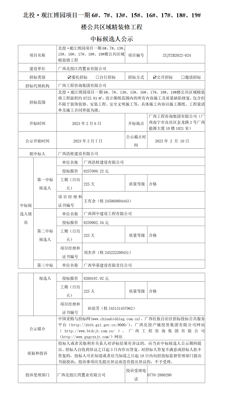 北投·觀江博園項(xiàng)目一期6#、7#、13#、15#、16#、17#、18#、19#樓公共區(qū)域精裝修工程中標(biāo)候選人公示